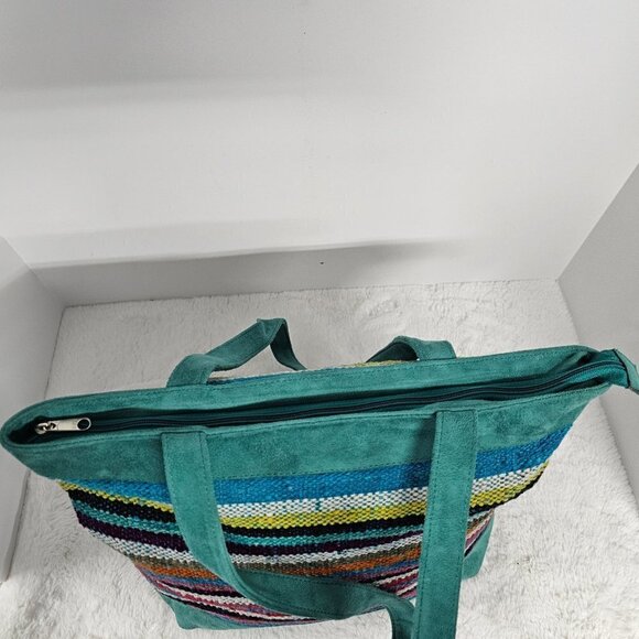 Sumac Qhantaty Green Serape Tapestry Faux Suede Boho Southwestern Tote - Picture 10 of 15